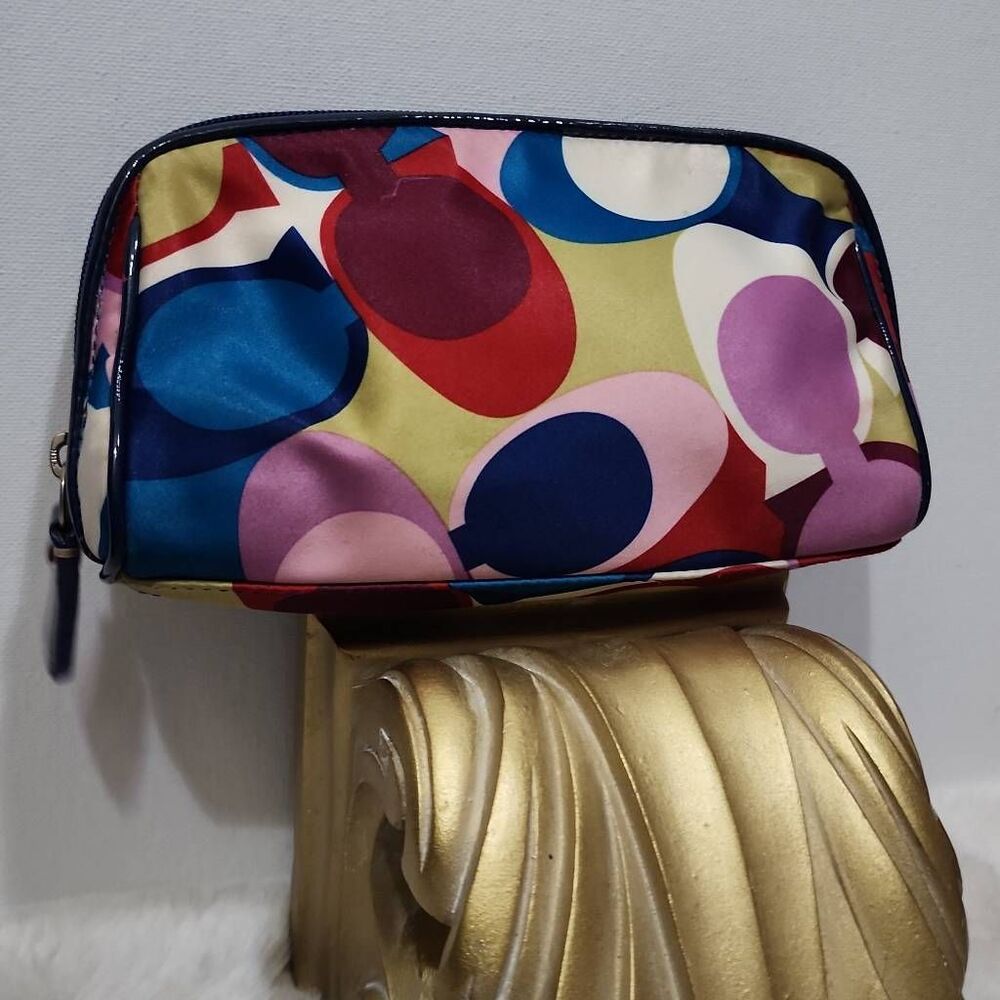 Coach Multicolor Scarf Print Satin Cosmetic Pouch Travel Case Y2K - Picture 7 of 7